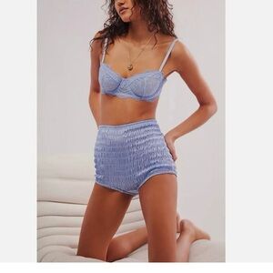 Free People Intimately Ruched Micro Hi Rise Blue Shorts Sz Small NWT